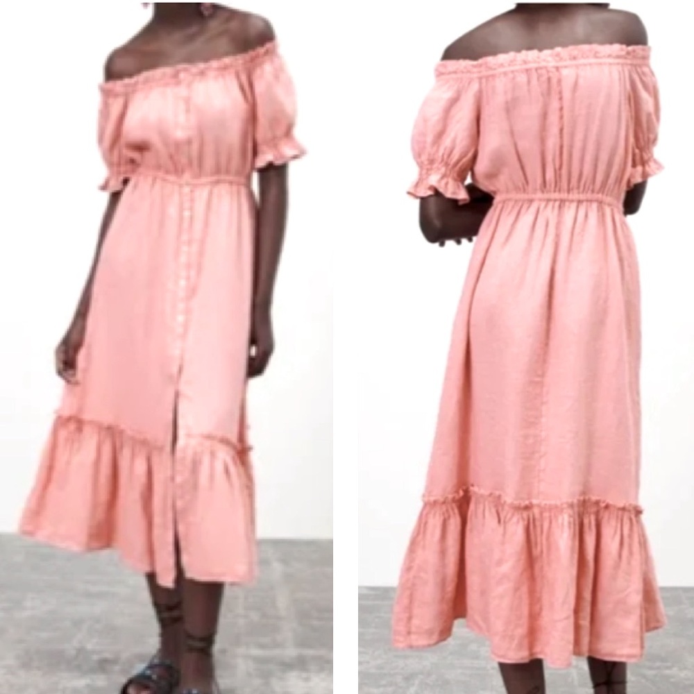 Zara Pink Off-Shoulder Midi Dress